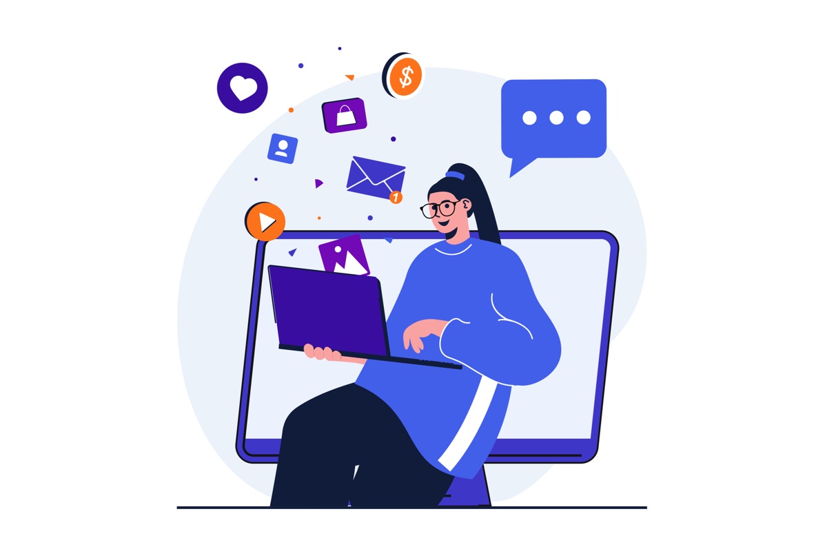投稿の文章づくりに向き合う人のイラスト